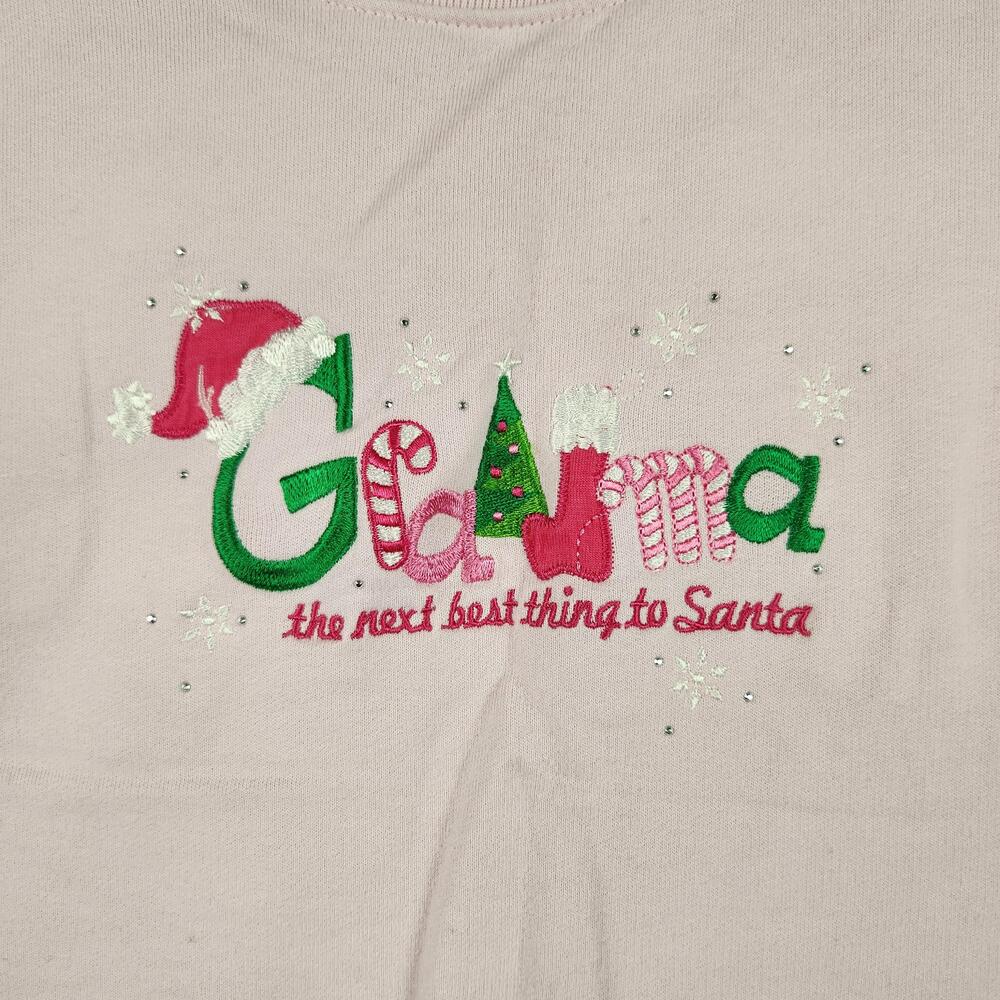 Vintage Grandma Sweatshirt Womens Large Pink Christmas Santa Rhinestone Holiday